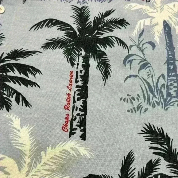 Ralph Lauren Chaps Hawaiian Shirt Mens Large Blue Floral Tropical Button Up Camp - Picture 7 of 13